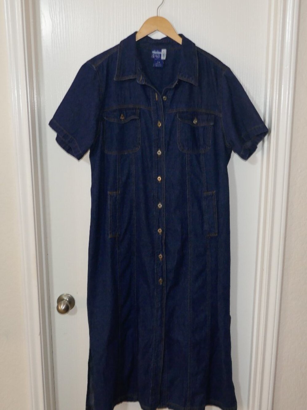 Venezia Denim Cotton Dress Size 20 Button Front Collared Short Sleeve Pockets